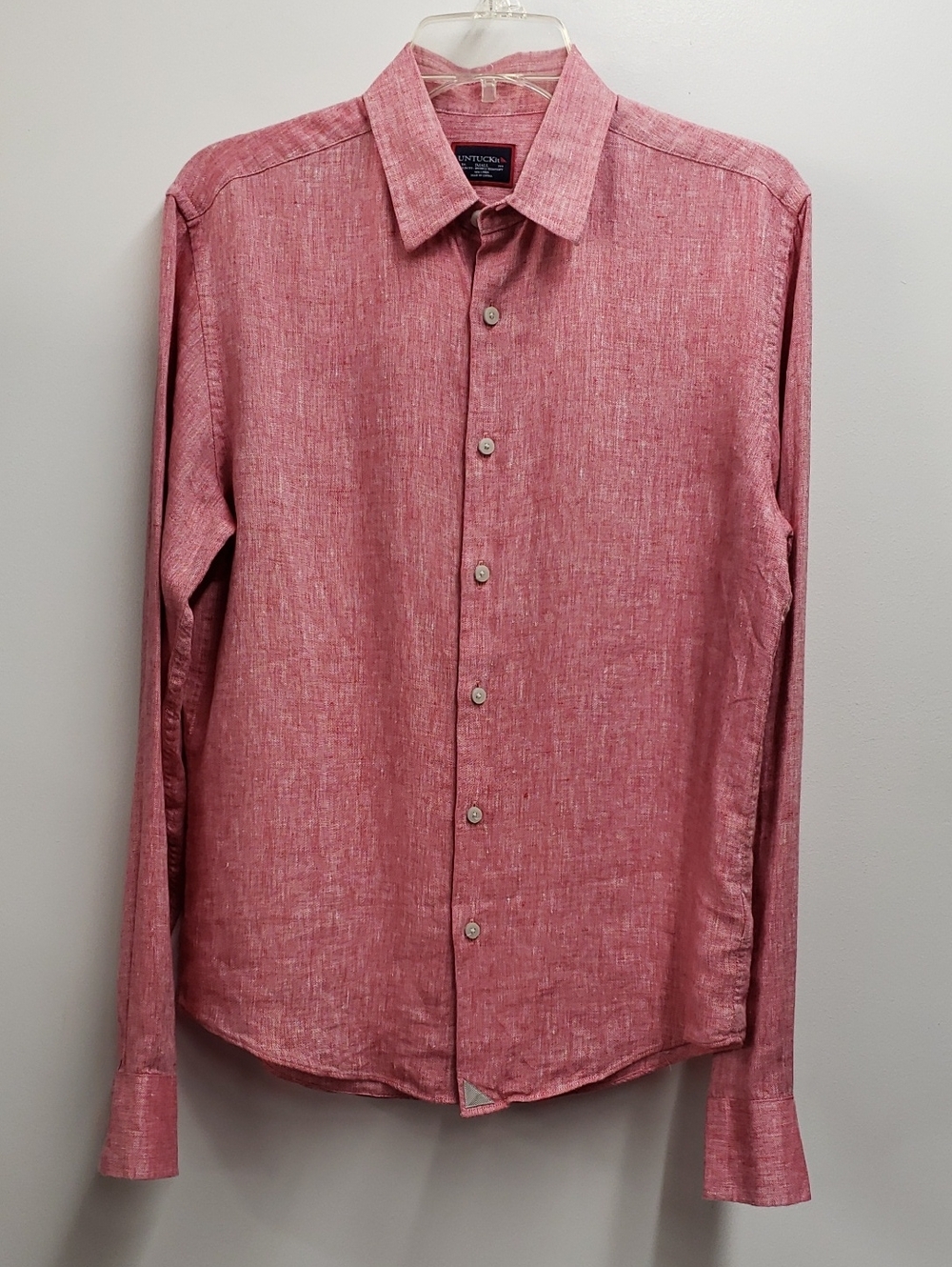 Untuckit Certan De May Mens 100% Linen Button Down Dress Shirt Red Size Small